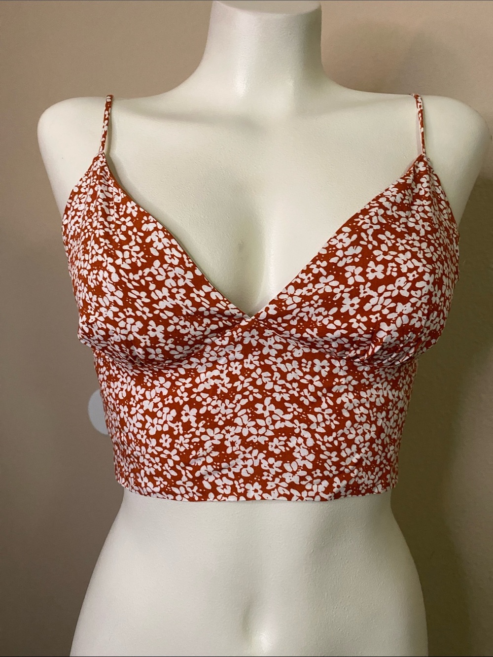 Lulu's Burnt Orange Floral crop Smocked bralette boho Top M ❤️